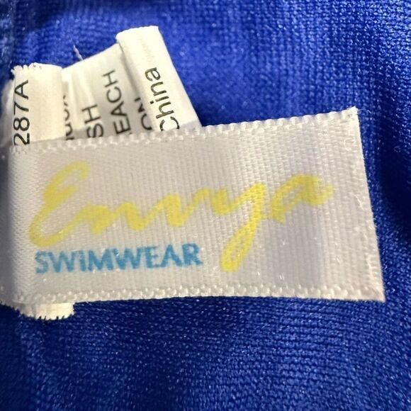 Envya Swimwear Belle Ruffle Off The Shoulder High Waisted Blue Bikini Set Sz XL - Picture 3 of 4